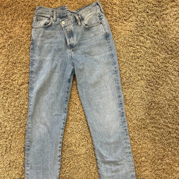 Agolde Criss Cross Straight Women Jeans with Raw Hem in Size 25 Light Wash - Picture 2 of 10